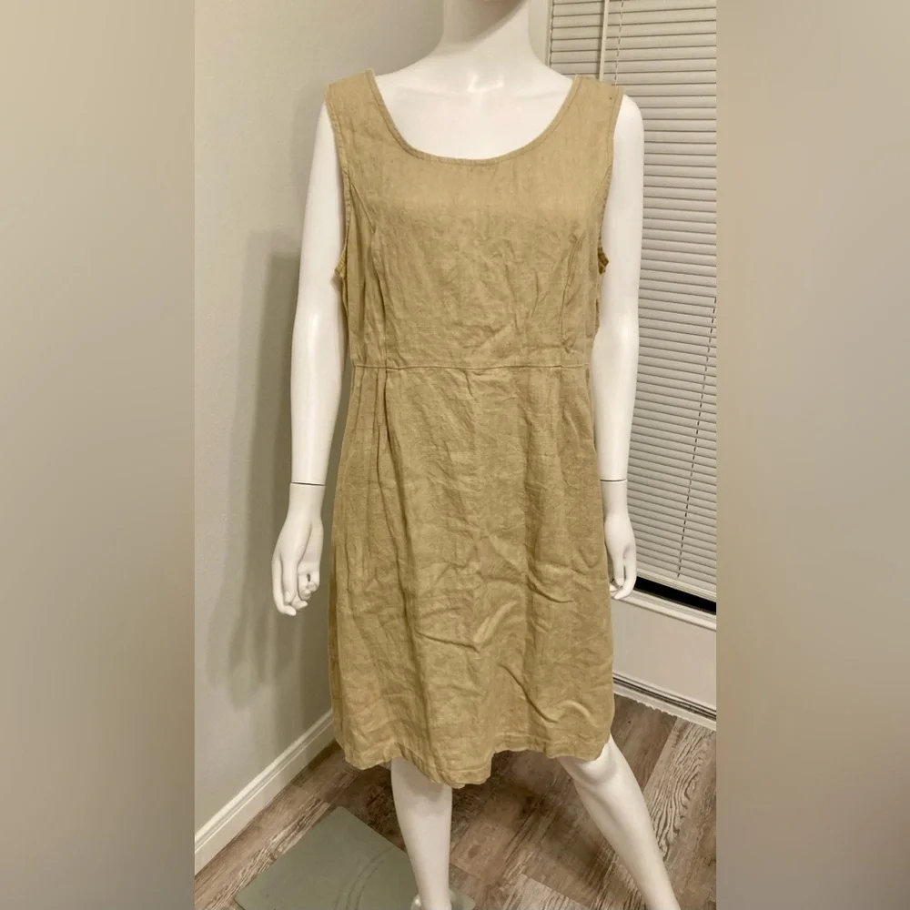 Studio Ease Linen Dress Women Beige Sz 16 - Picture 2 of 8